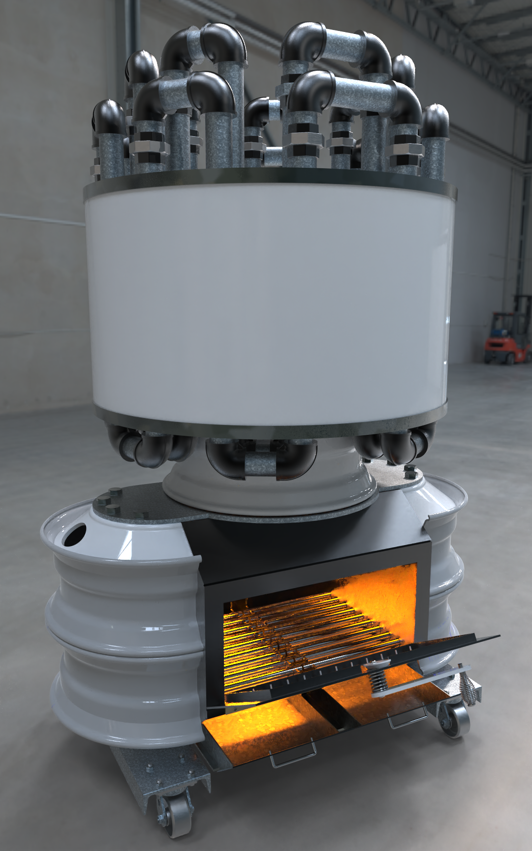 半卡车轮木柴炉热交换器锅炉